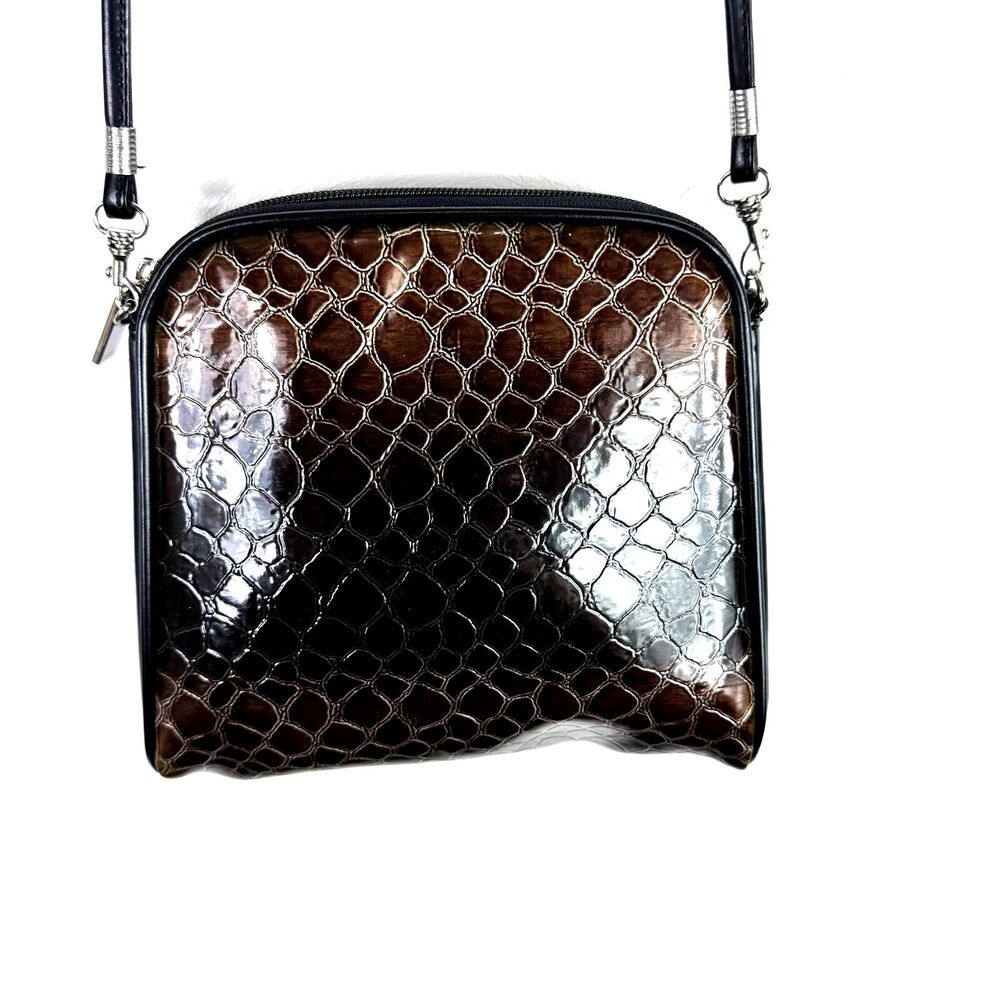 VANI Chic Shoulder Bag Handbag Patent Ombre Glossy Faux Croc Finish 2 n 1 Bags - Picture 7 of 9